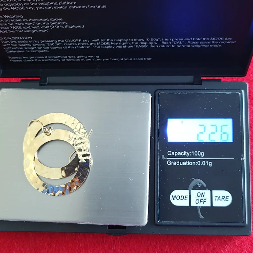 Solid 14k Gold Hammered Circle Earrings - Picture 6 of 6